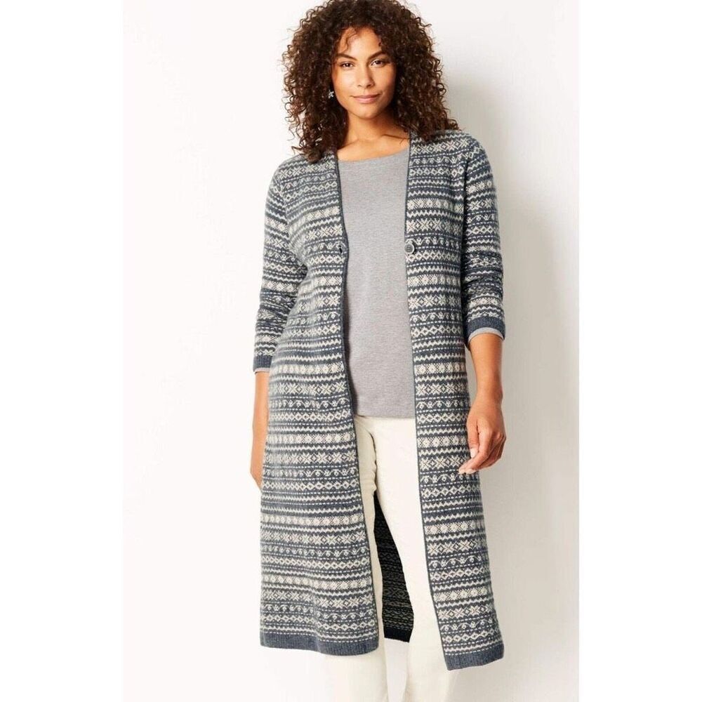 J. Jill Fair Isle Long Sweater Cardigan Coat Sz XS oversized
